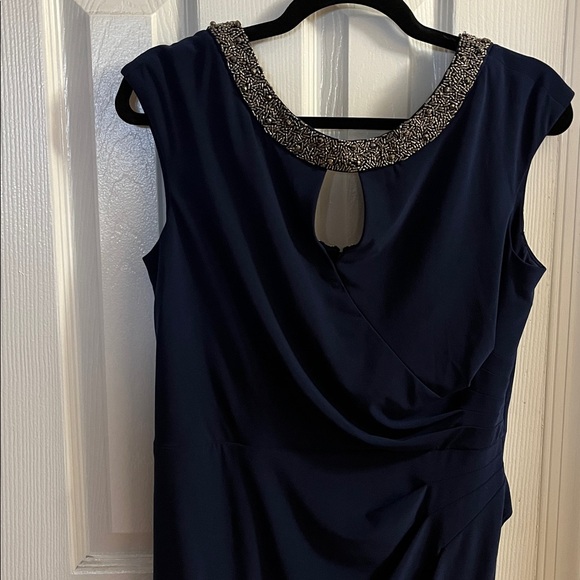 Alex Evenings Navy Dress with Embellished Collar - Picture 3 of 4
